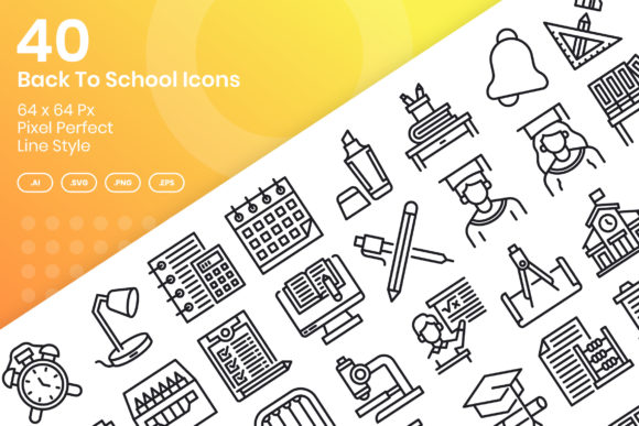 40 Back to School Icons - Line: Streamlining Your Creative Workflow with a Versatile Vector Set